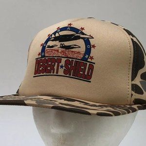 Operation Desert Shield Snapback Baseball Hat Cap Foam Polyester Brown Tan Camo